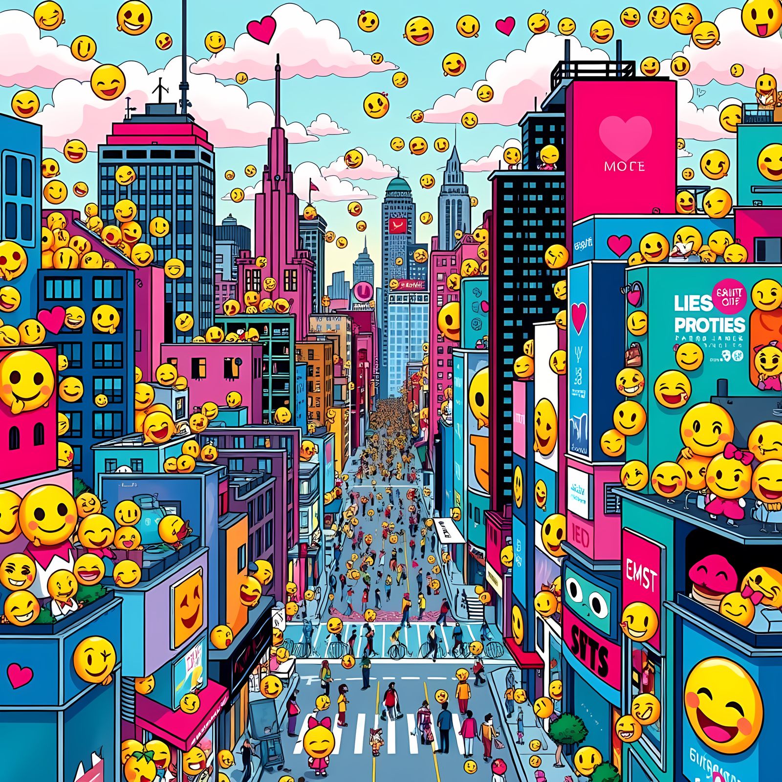Cityscape of Joyful Emojis