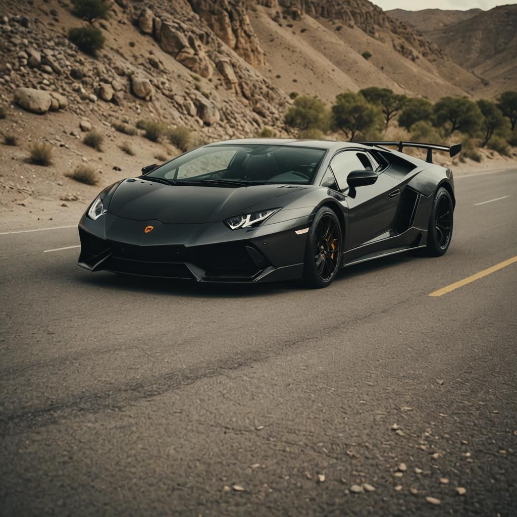 Dramatic Film Still of a Lamborghini