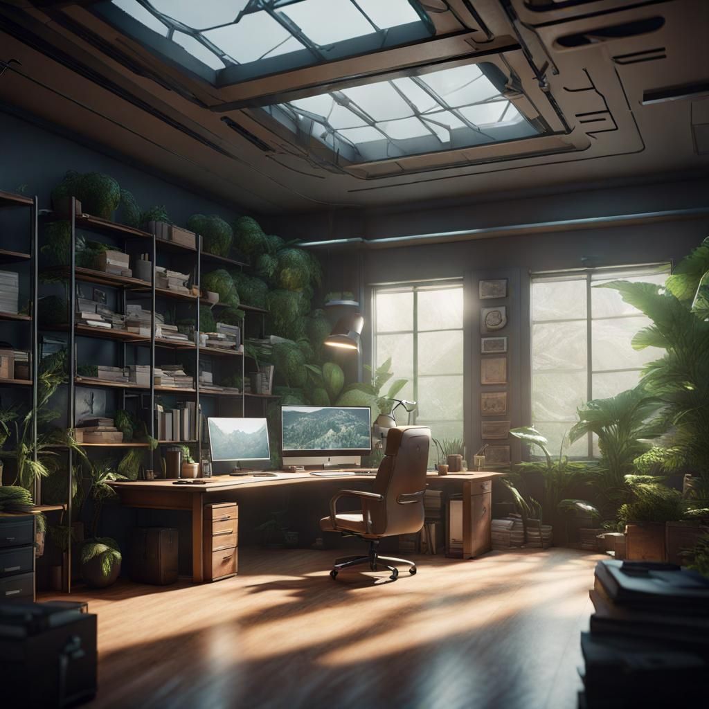 Biologist's Office in 3D Game Cinematic Style