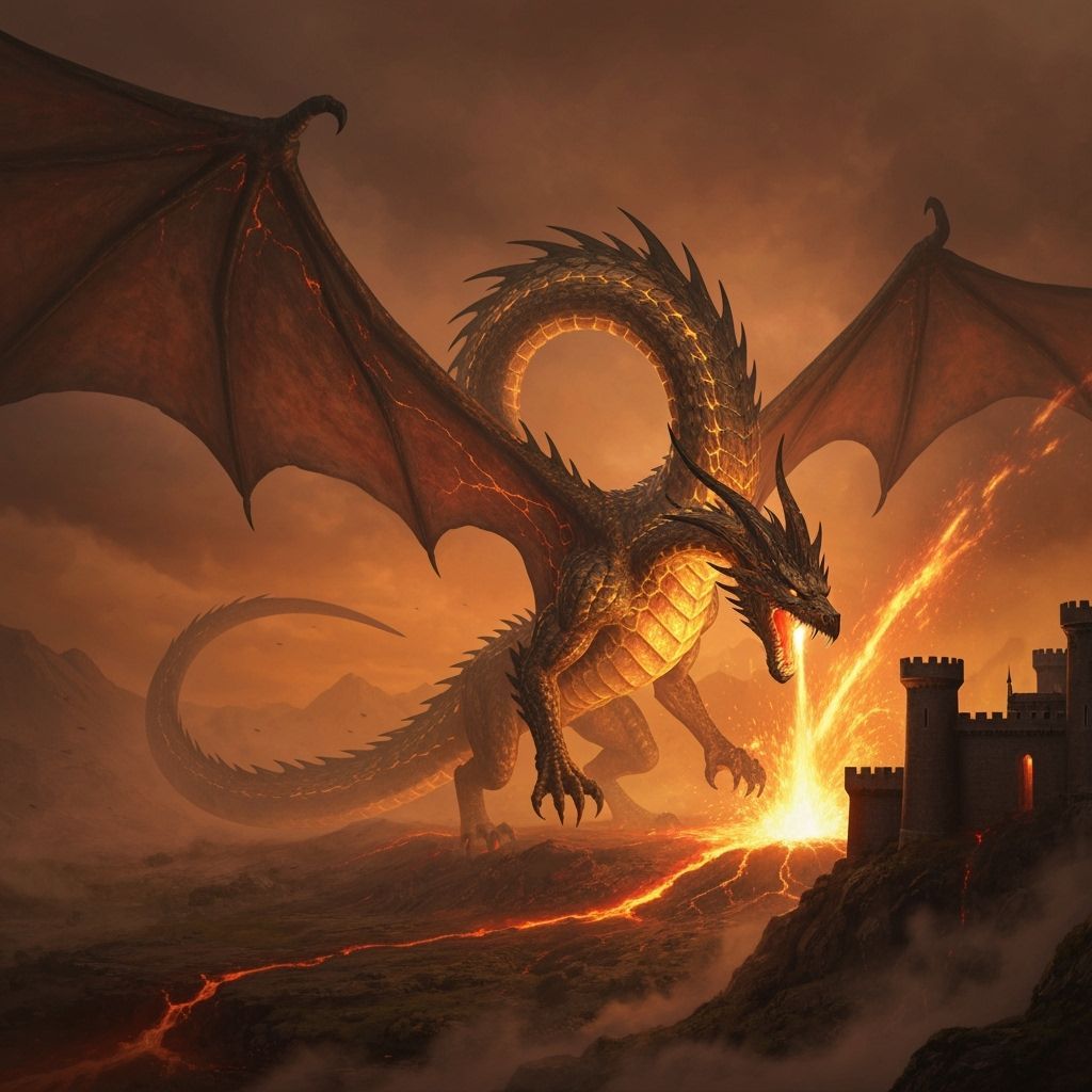 Bioluminescent Dragon Emerges from Volcano in High-Fantasy S...