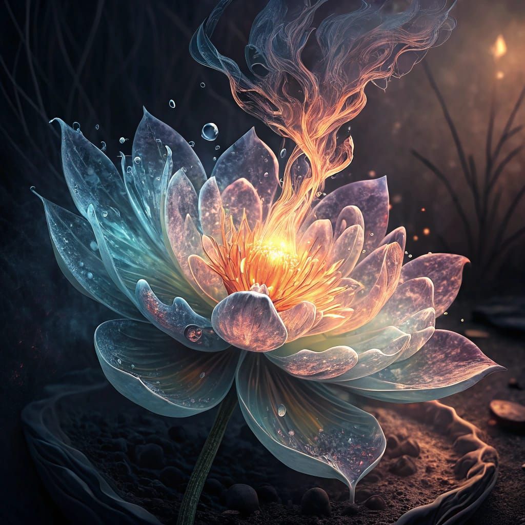 Glowing Flame Flower in Photorealistic Digital Art