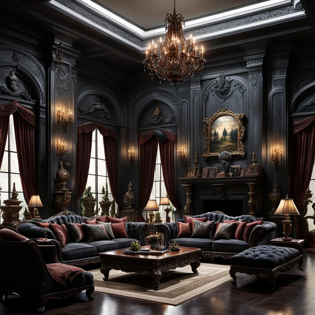 grimdark fantasy formal living room