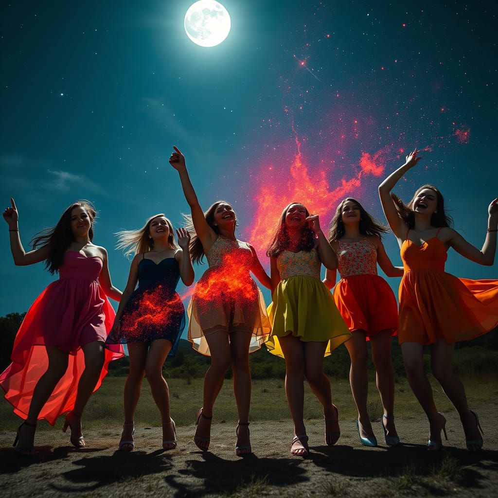 Vibrant Moonlit Dance in Cosmic Colors