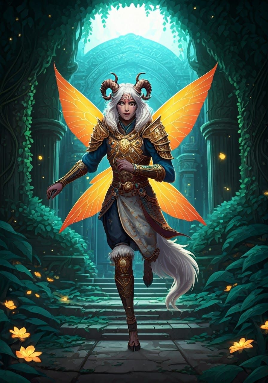 Pixie Warrior Runs Through Bioluminescent Temple