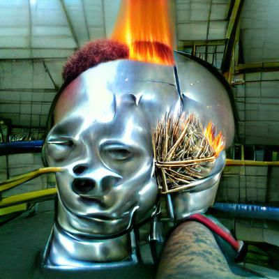 Surreal Flaming Head with Steel Rod