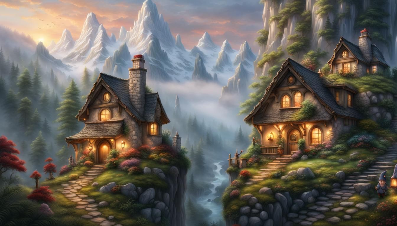 Gnome Mountain Home in Kinkade Style