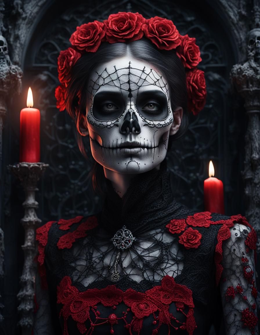 Gothic Skeleton Girl Portrait in Dark Castle