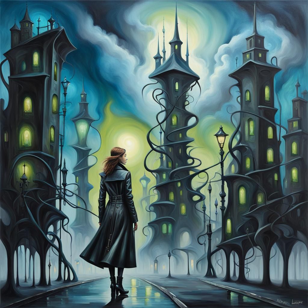 Biopunk Metropolis: Surreal Oil on Canvas