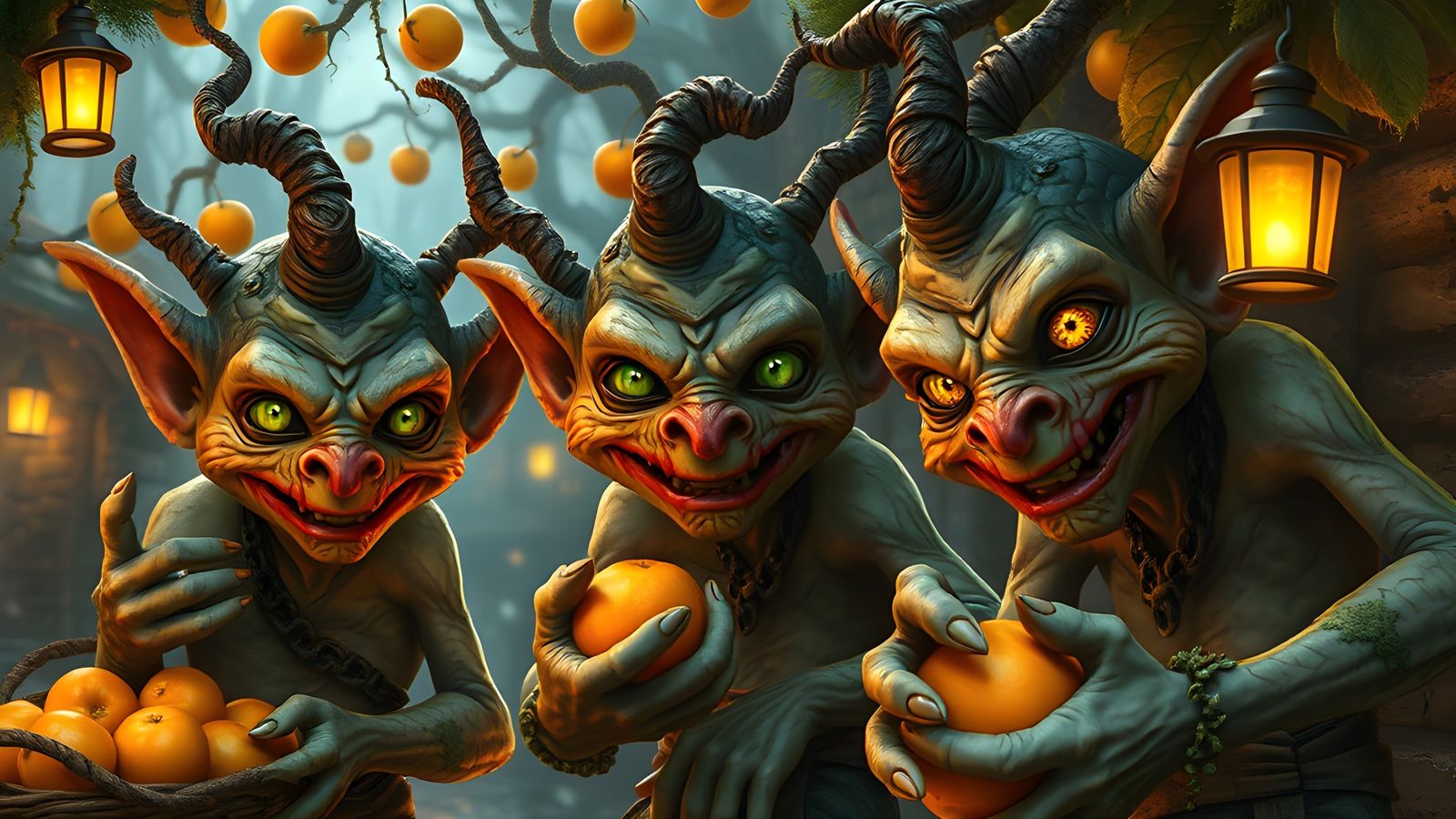 Whimsical Goblin Market in British Romanticism Style