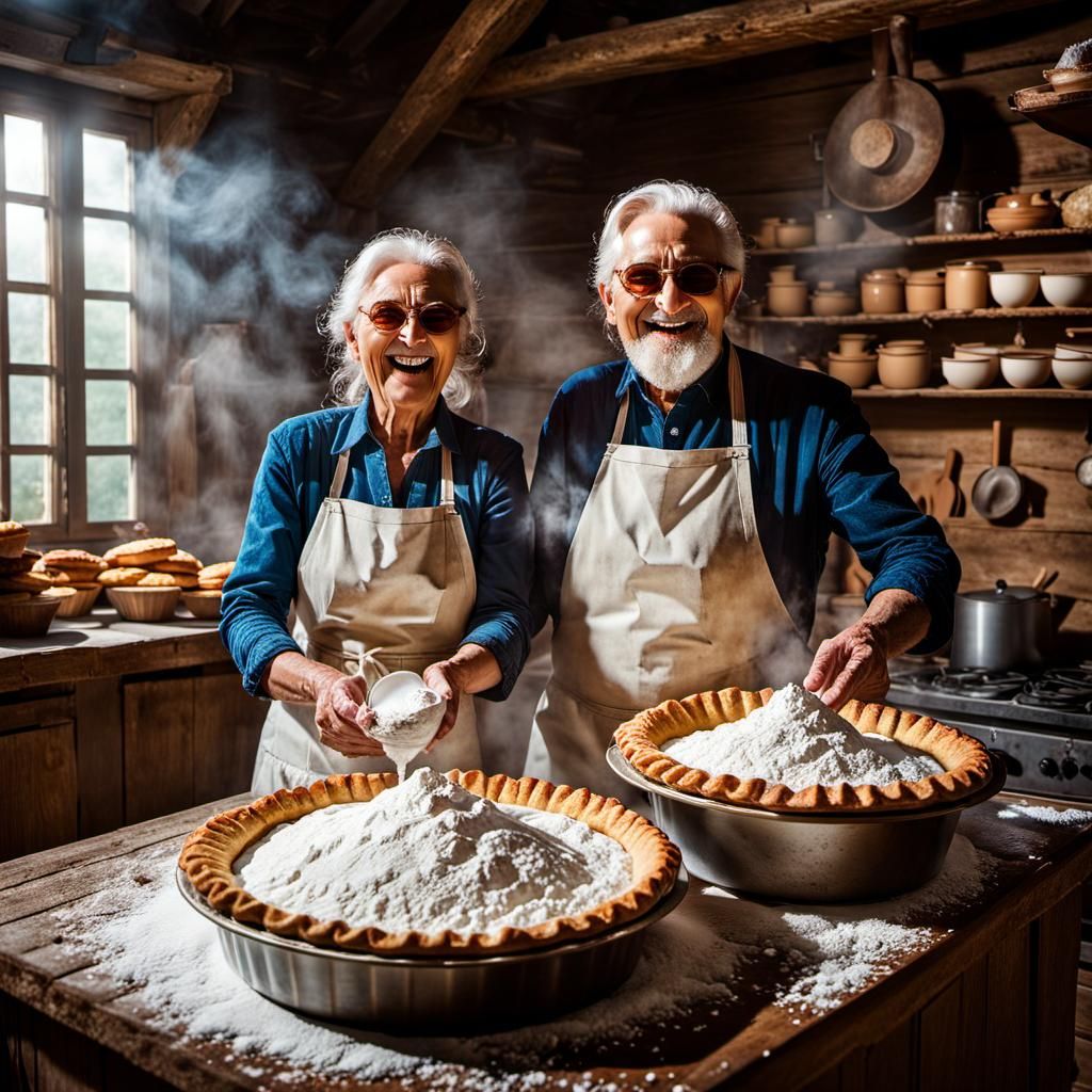 Joyful Slavic Couple Baking Pies in Rustic Kitchen