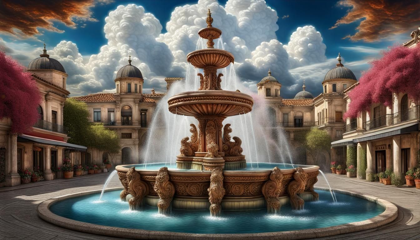Ornate Fountain in a Maximalist Style