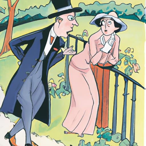Cartoon 1920s England. P.G. Wodehouse.
