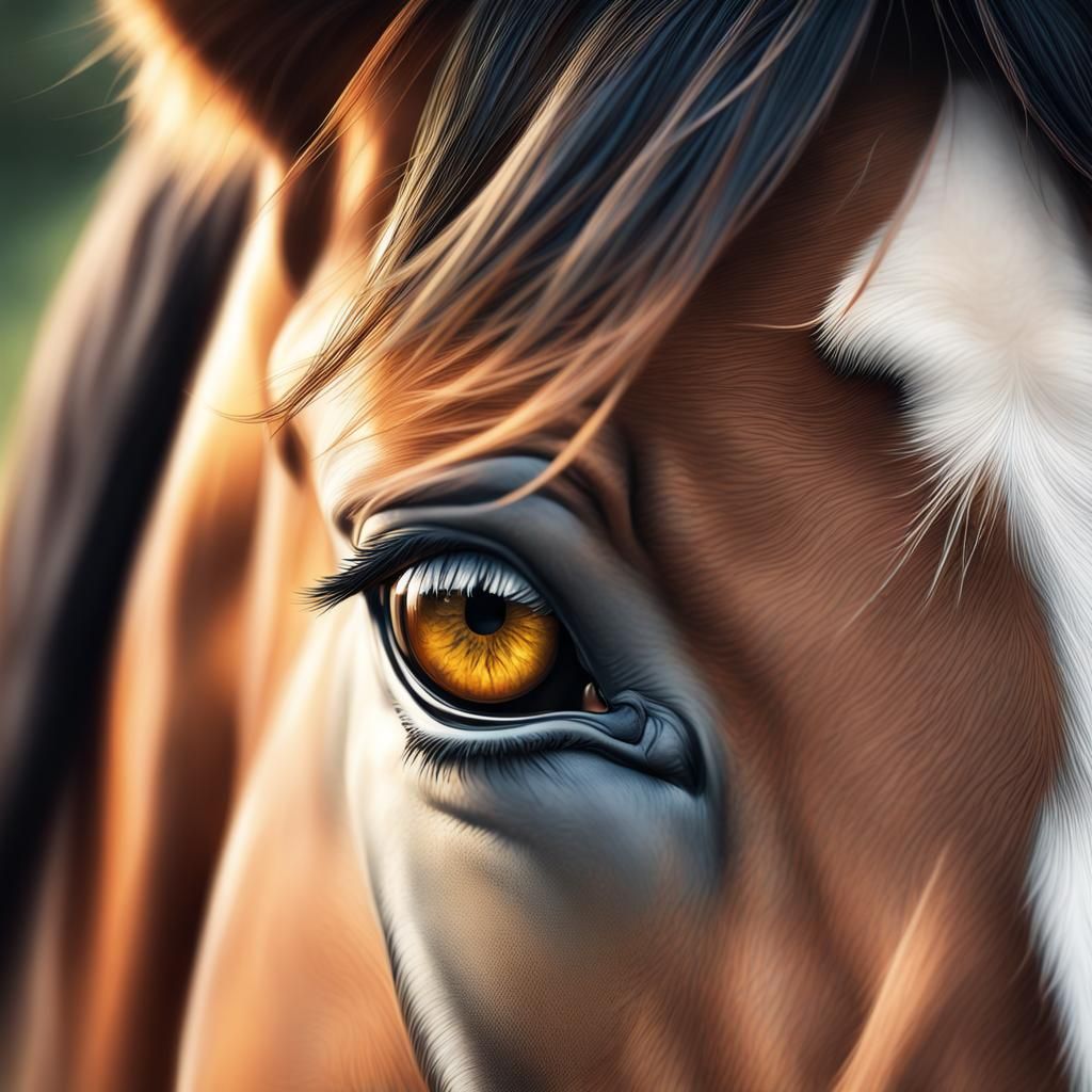 Striking Horse Eye Portrait Reflecting Serene Meadow