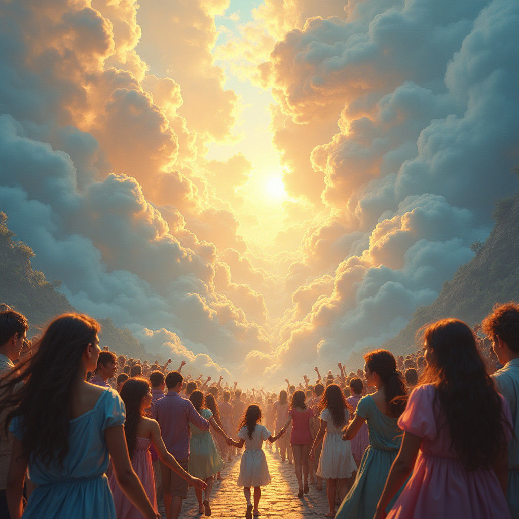 Heavenly Reunion: A Joyful Afterlife Scene