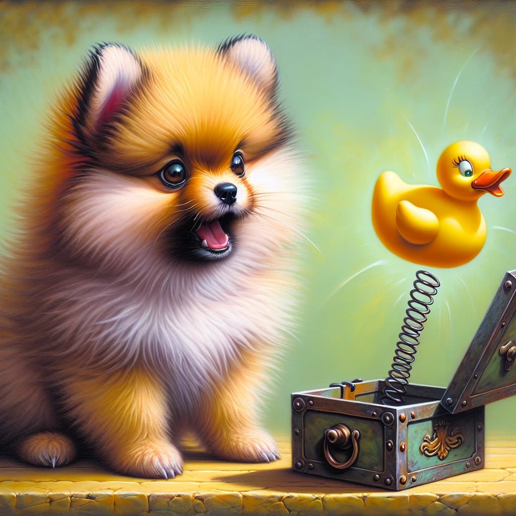 Playful Pomeranian Puppy in Acrylic Airbrush Art