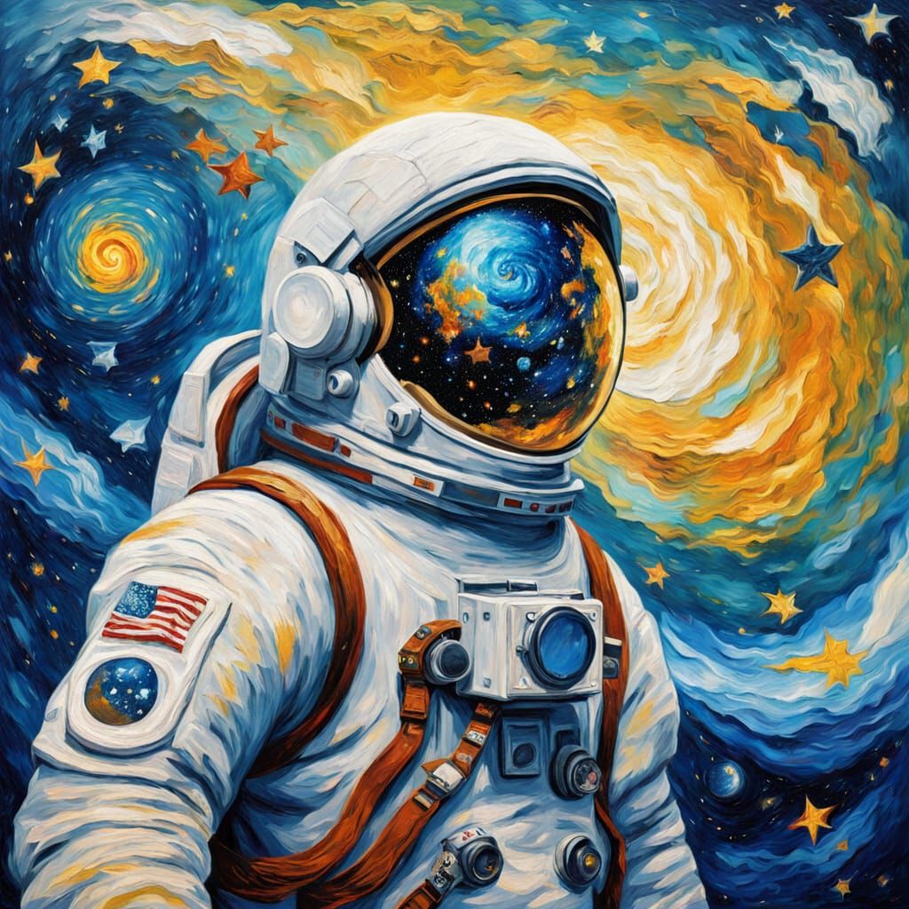 Astronaut in Swirling Starry Sky