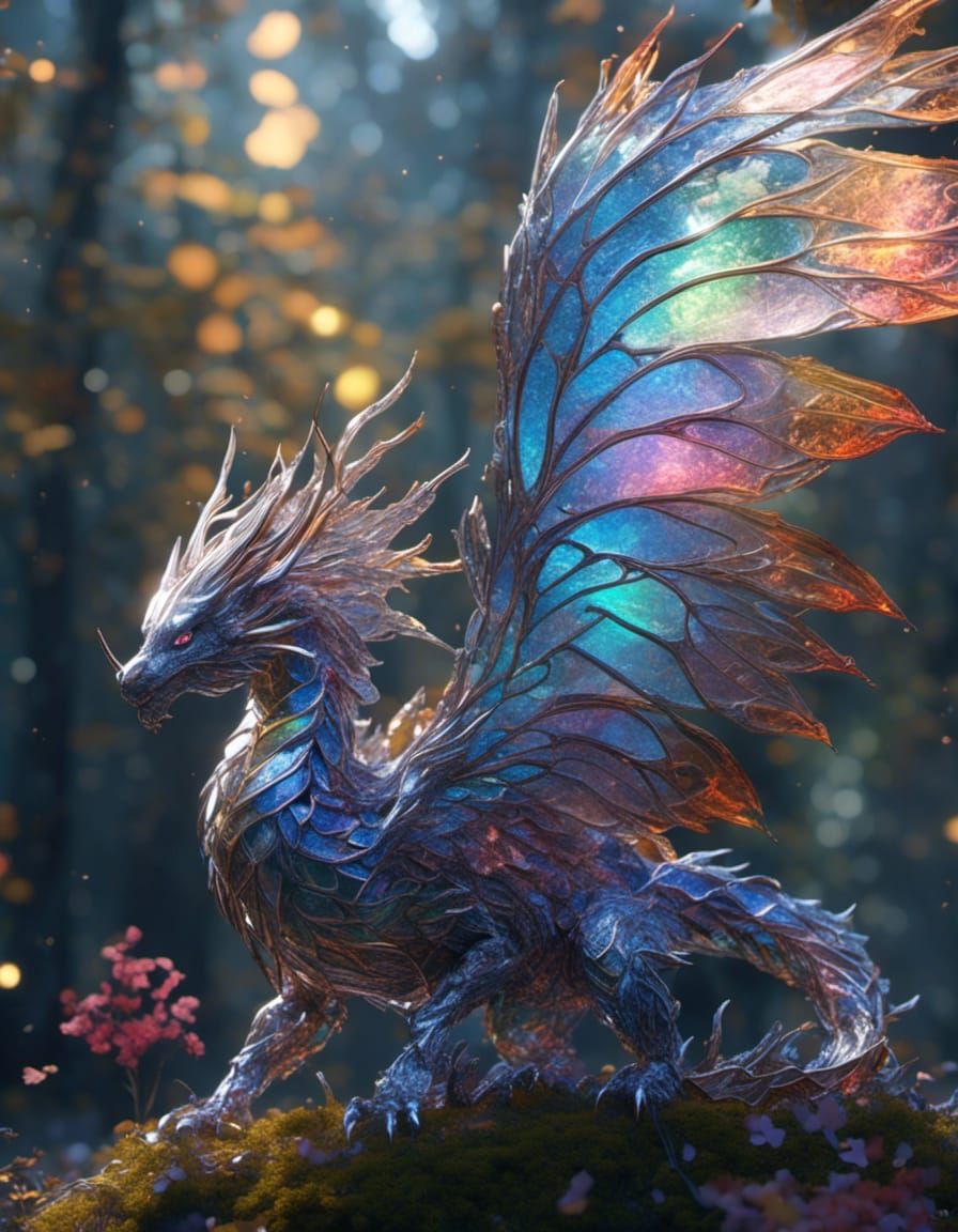 Prismatic Fairy Dragon with Stained Glass Wings