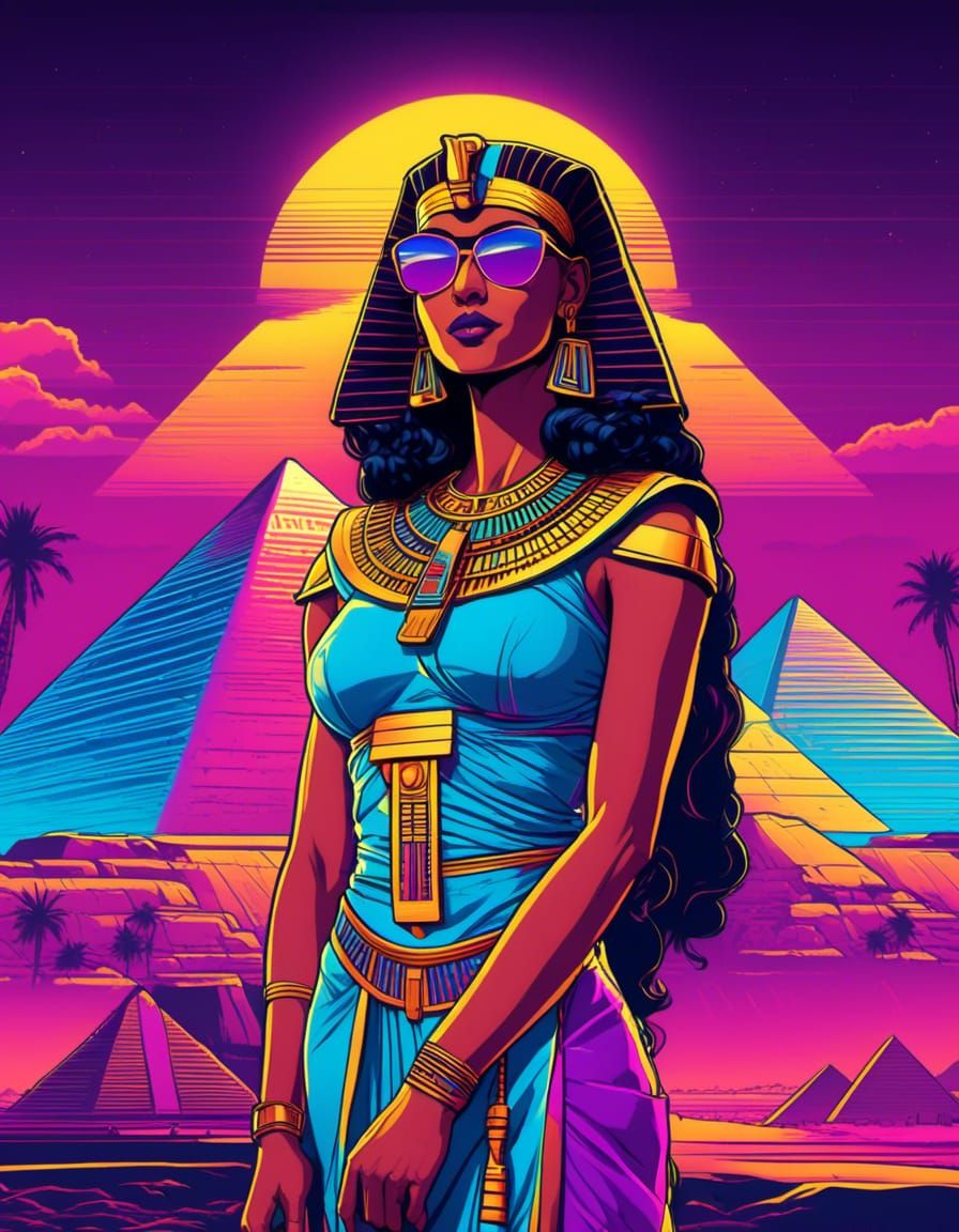 Synthwave Egyptian Priestess Comic Book Art