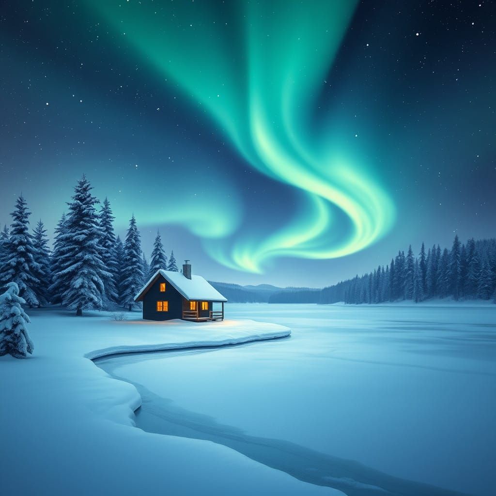 Northern Lights Dance Across Snowy Winter Landscape