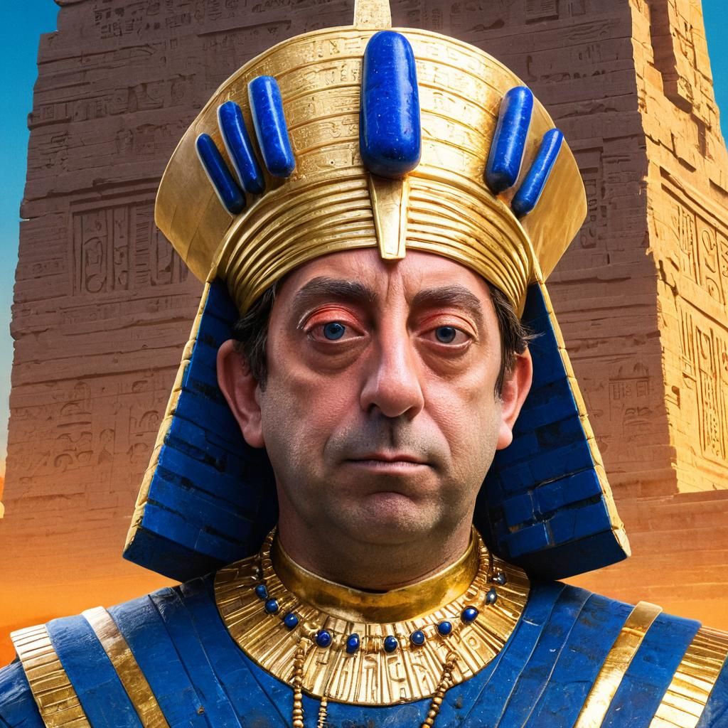 Pharaoh Portrait in Golden Headdress, Art Nouveau Style