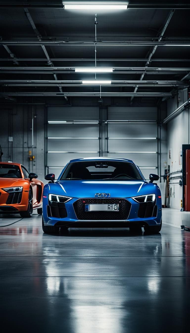 Audi R8 in Modern Garage: Cinematic Film Still