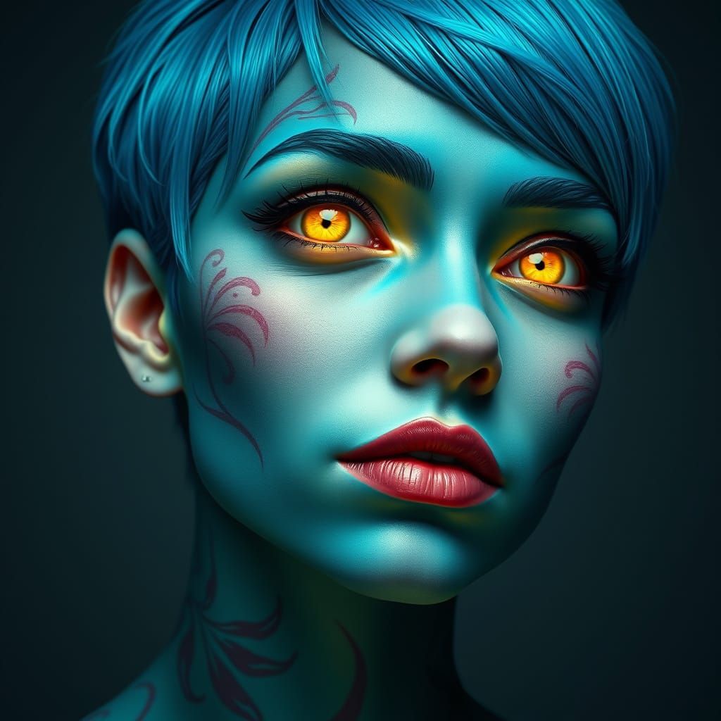 woman with blue-green skin