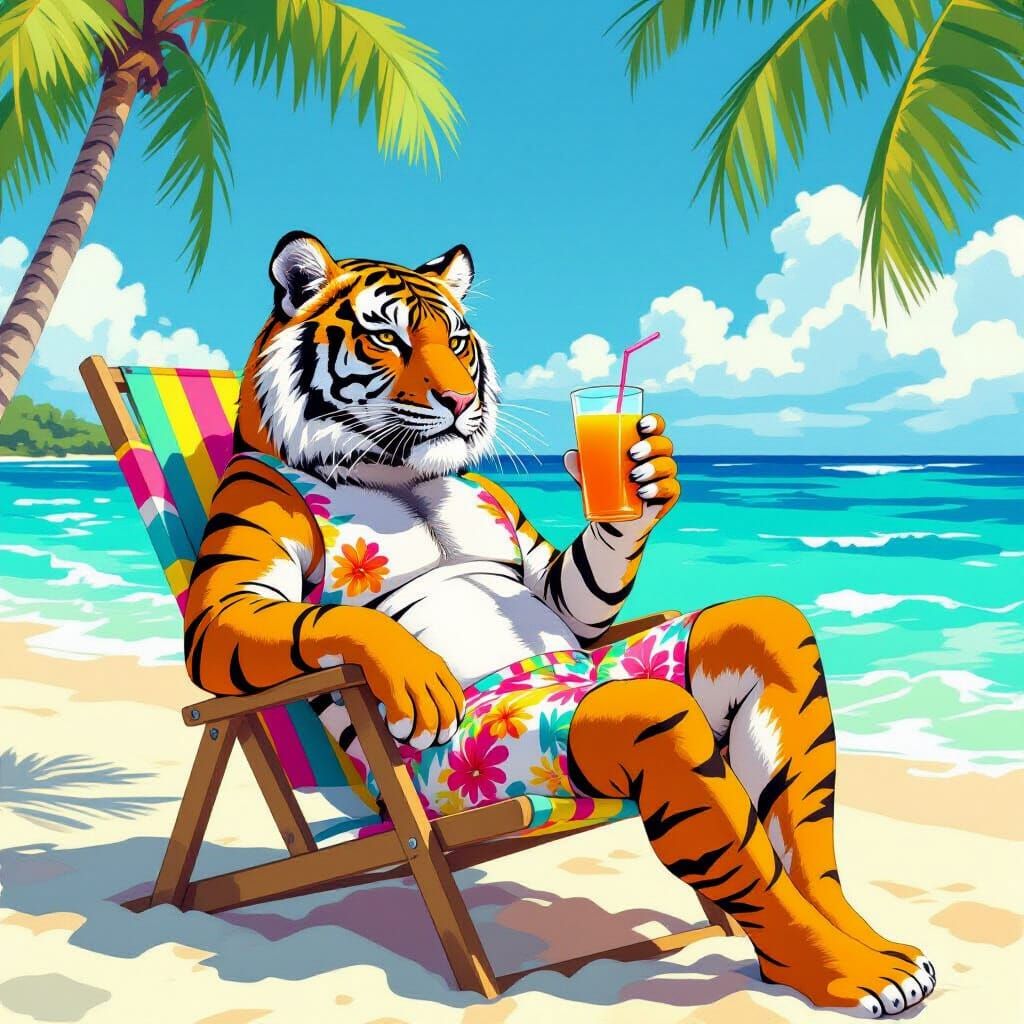 Tiger on Vacation in Loish-Inspired Style