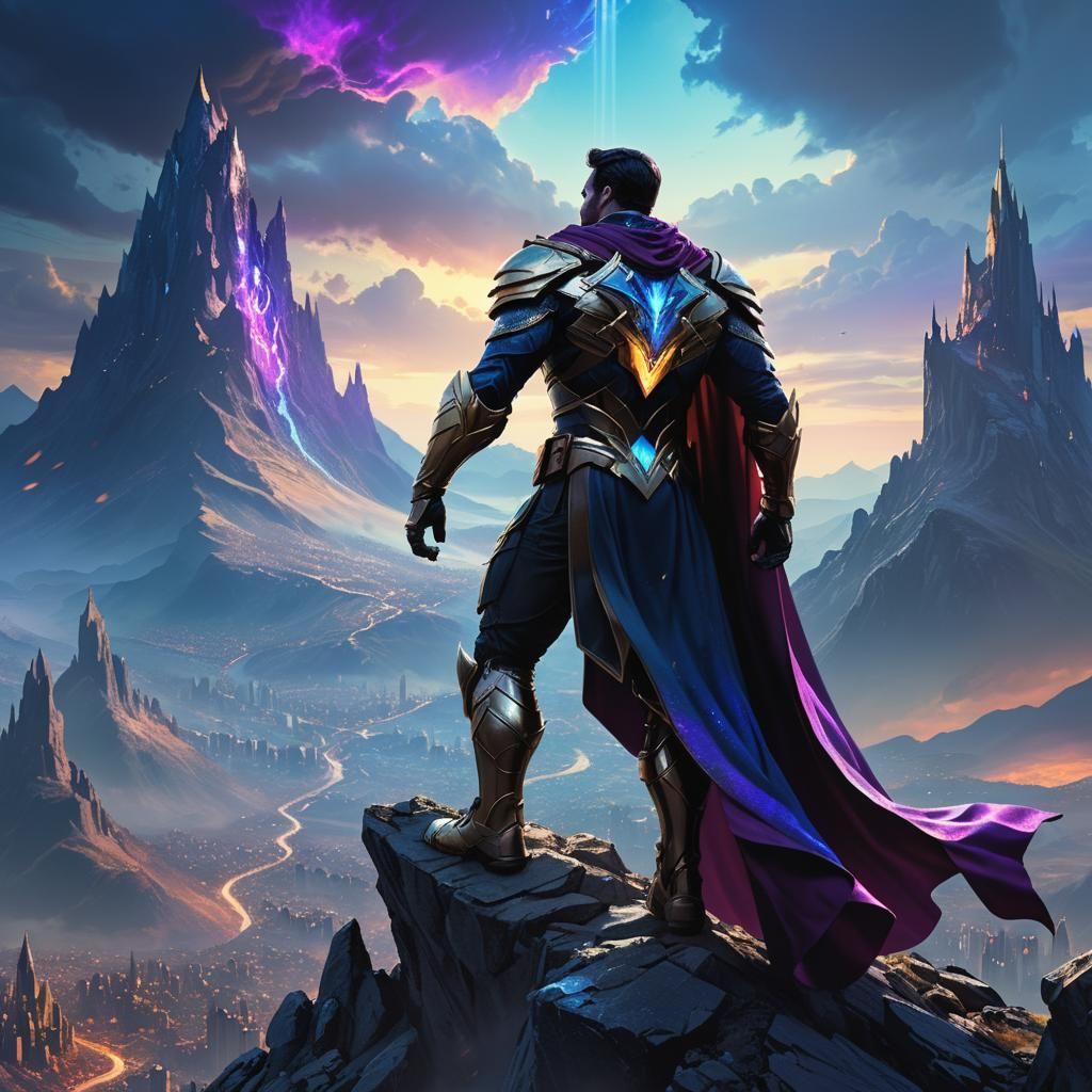 Richard Grayson Heroic Stance on Mountain Peak