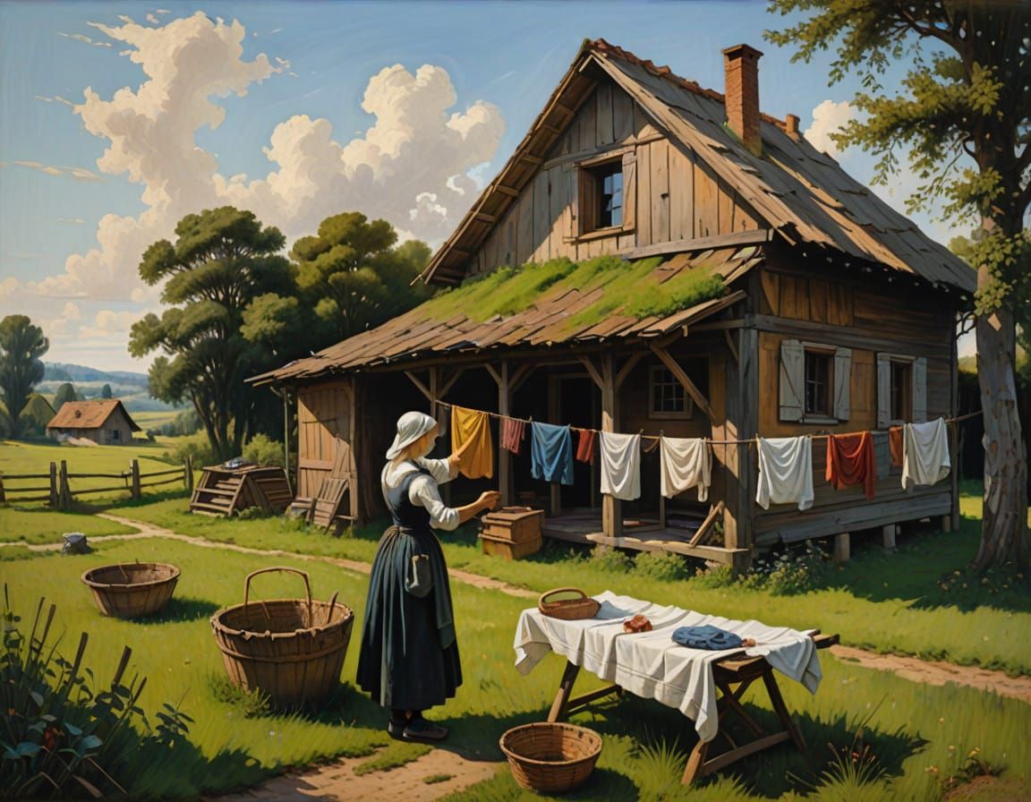 Rustic Scene in Da Vinci's Brushstrokes