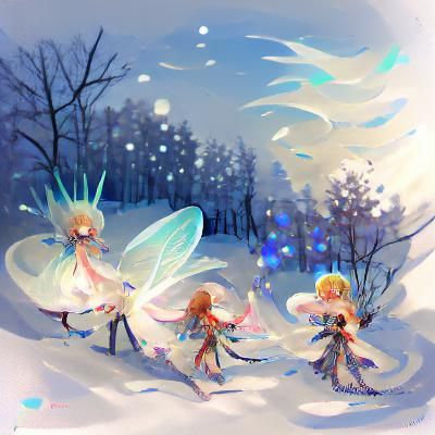 Ethereal Winter Fairies in Snowy Forest