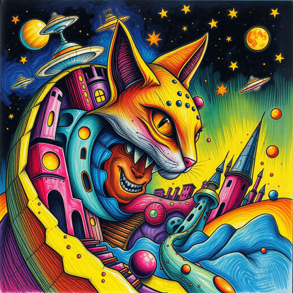 Colorful Alien World Comic Book Cover in Cubist Style