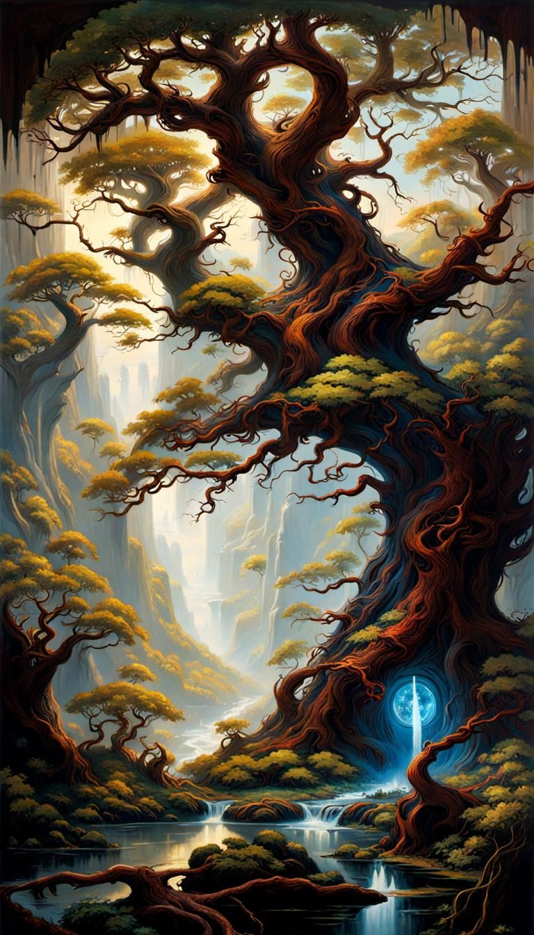 Epic Fantasy Elder Tree in Art Nouveau Style