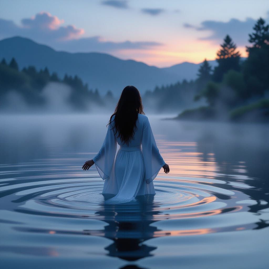Woman Emerges from Lake in Dramatic 3D Rendering