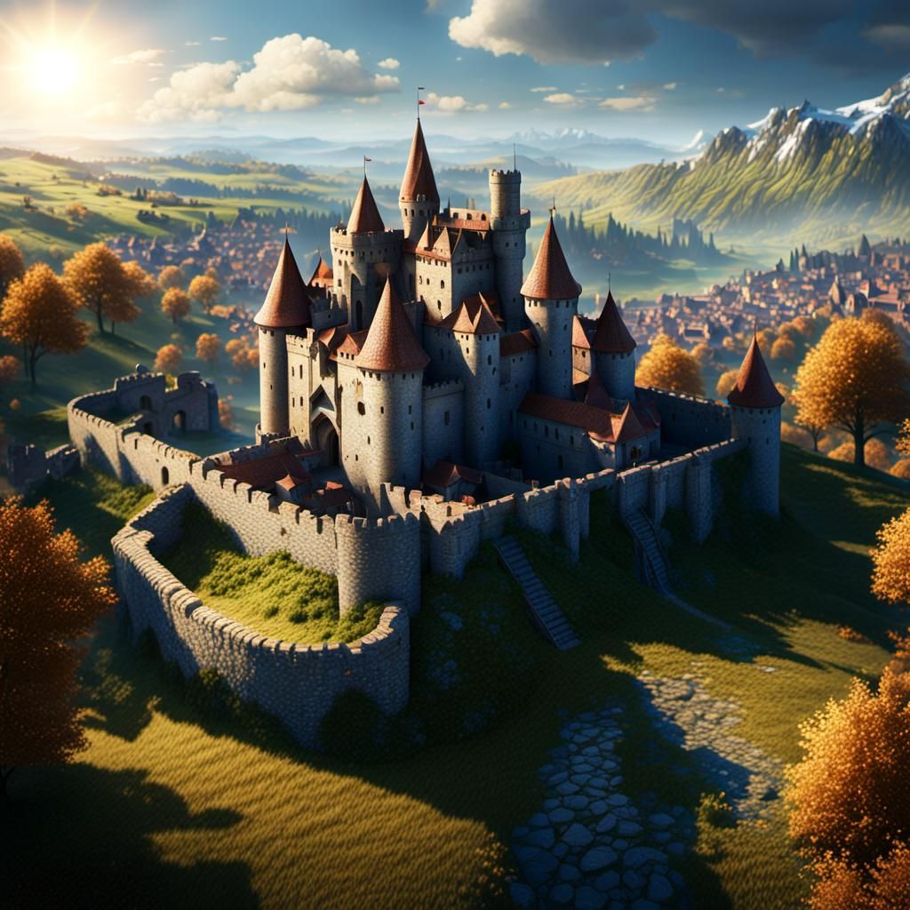 Medieval Castle and Village in Fantasy Concept Art