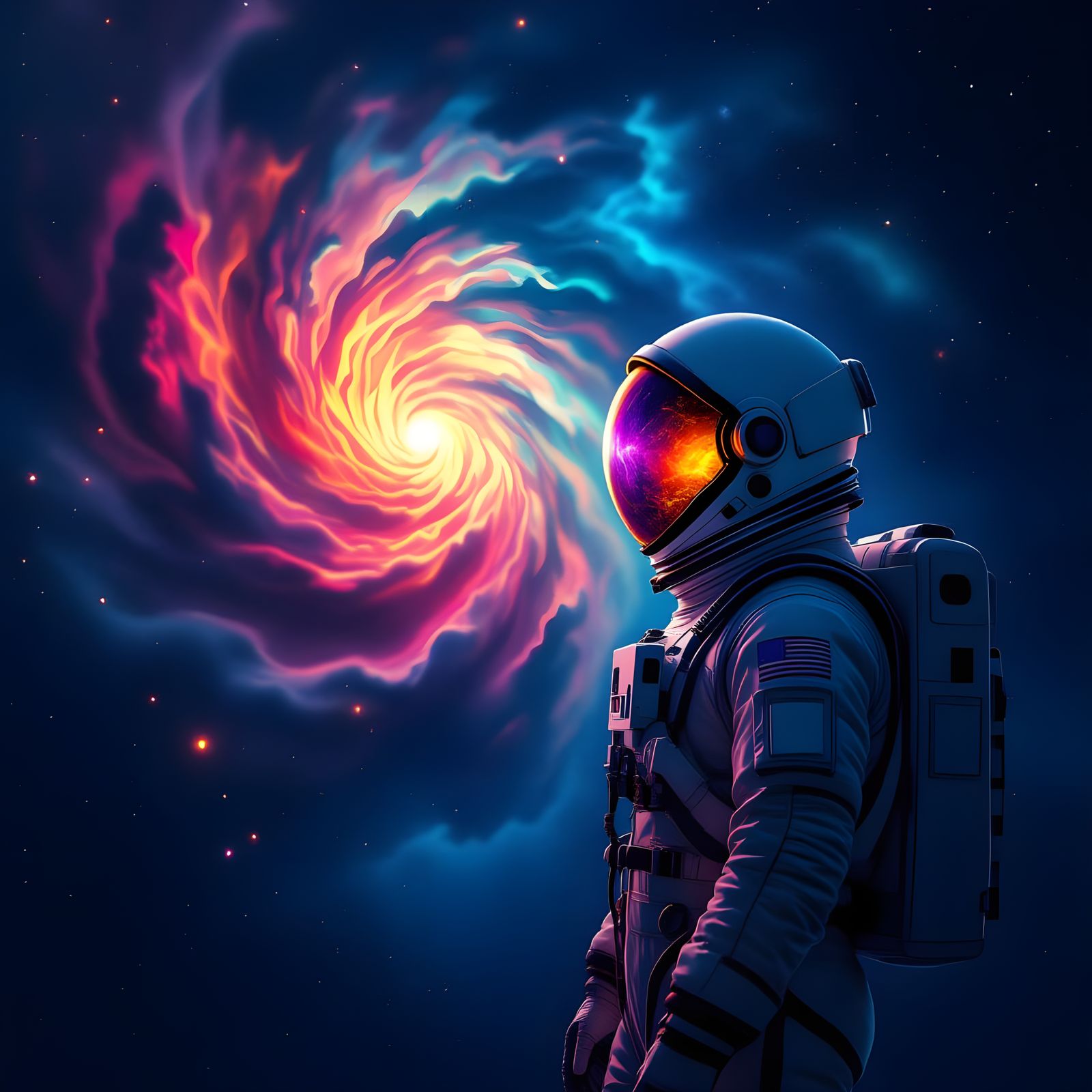 Astronaut Gazing at Cosmic Flower Nebula in Hyperrealism Sty...