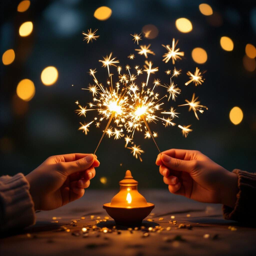 Hands Holding Sparklers in Golden Light