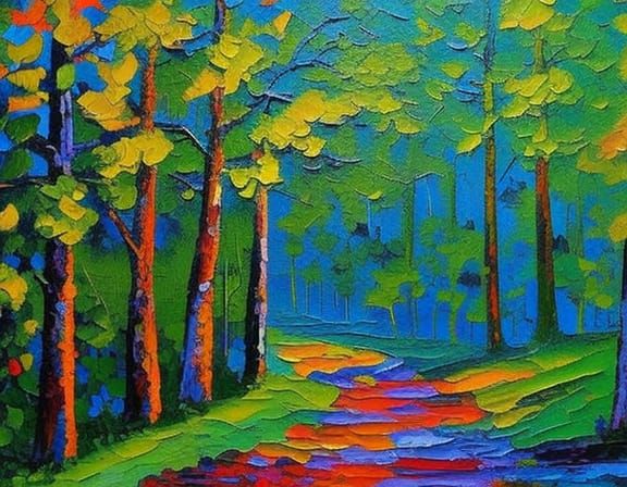 Colorful Forest in Expressionist Impasto Style