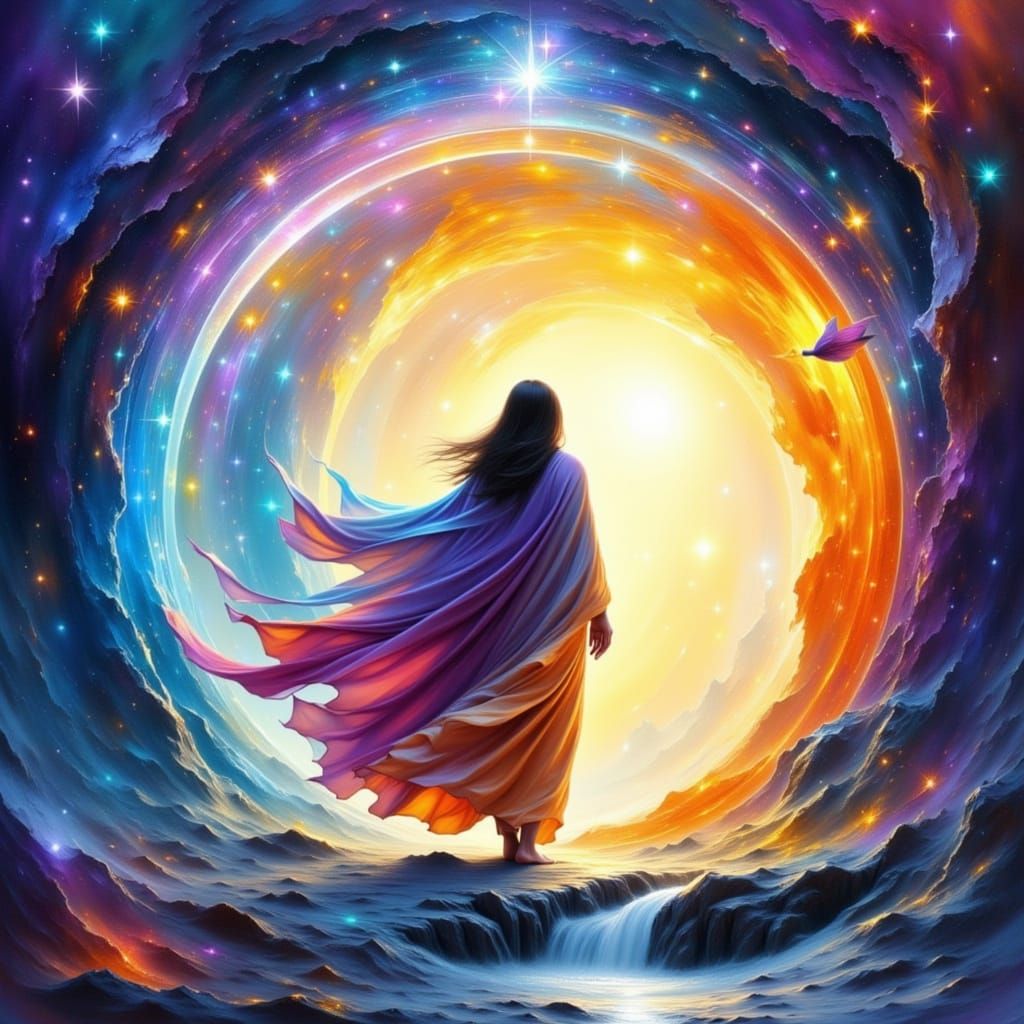 Ethereal Figure Steps Through Interdimensional Portal