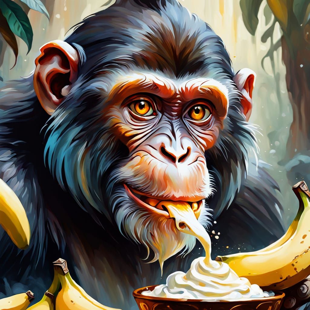Monkey Enjoys Ice Cream in Gouache Style