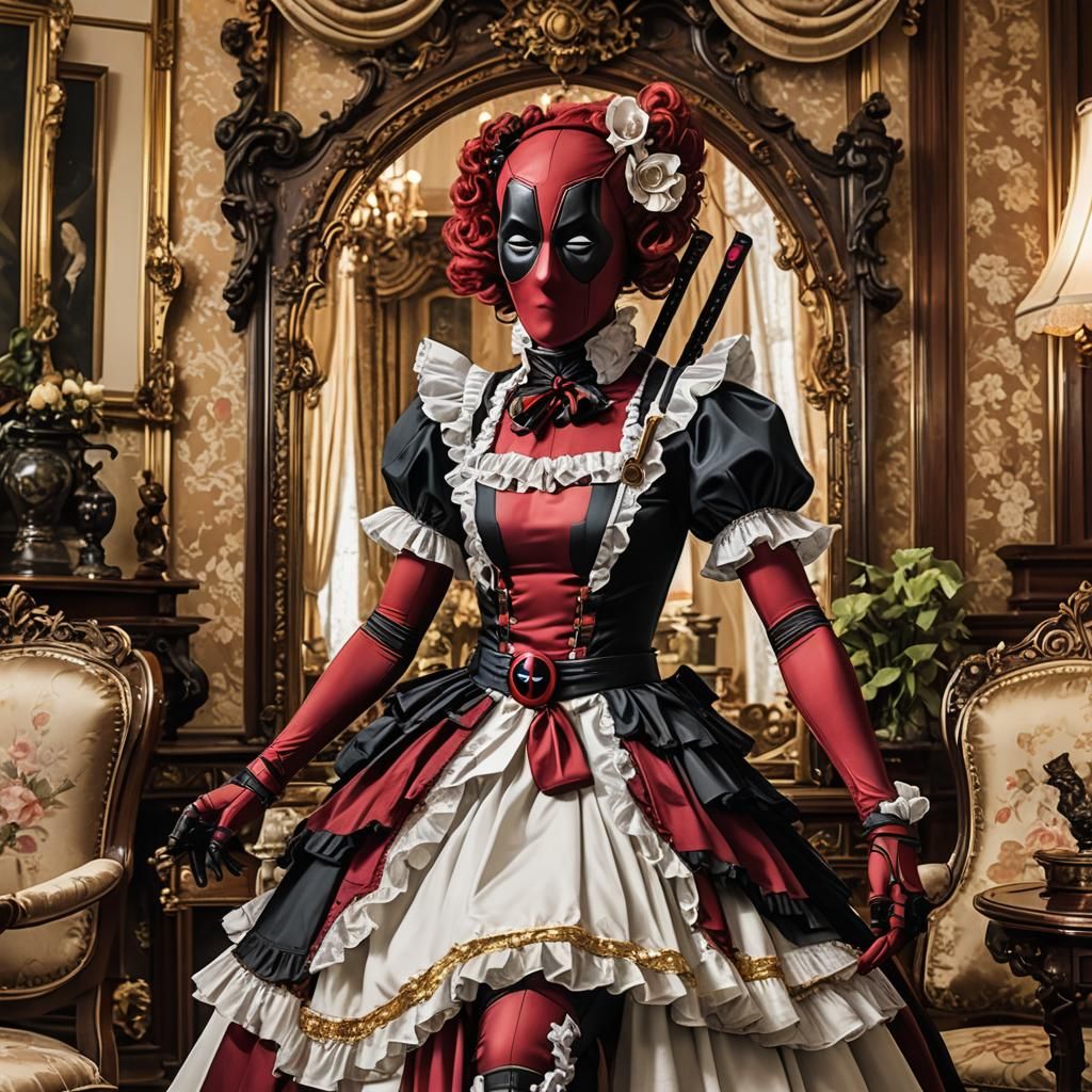 Deadpool as Japanese Maid in Victorian Setting