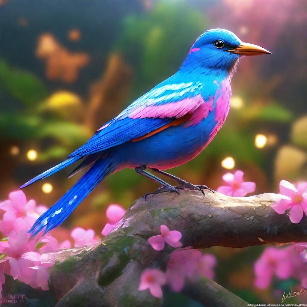 Gorgeous Bird with Long Tail and Gold Stars