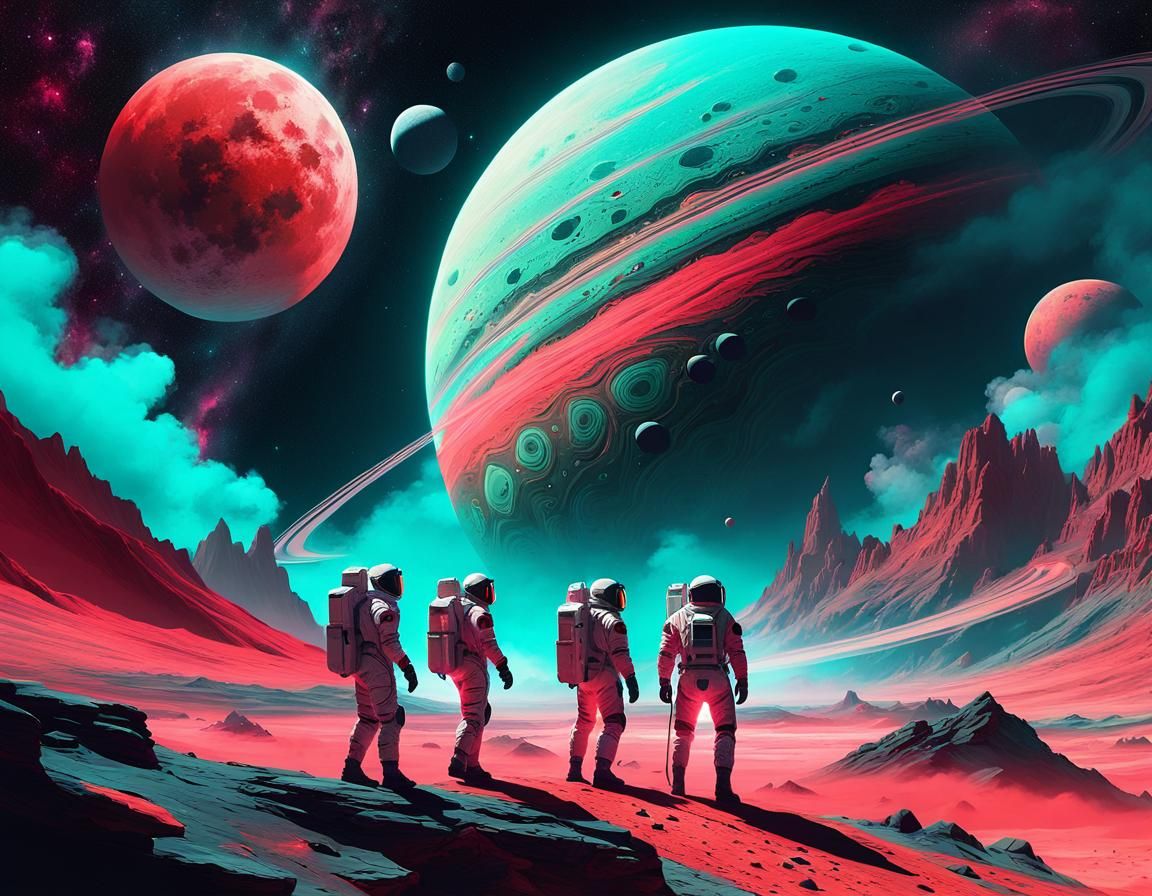 Astronaut Moonwalk on Alien Planet: Cell-Shaded Concept Art