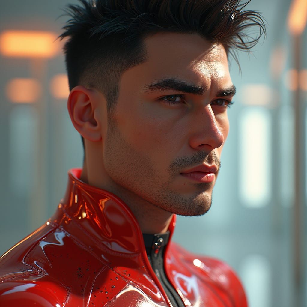 Hyperrealistic Futuristic Portrait in Triadic Color Scheme