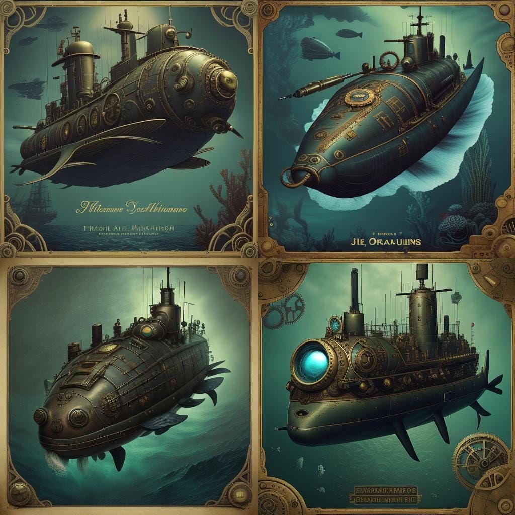 Steampunk Nautilus on a Vintage Book Cover