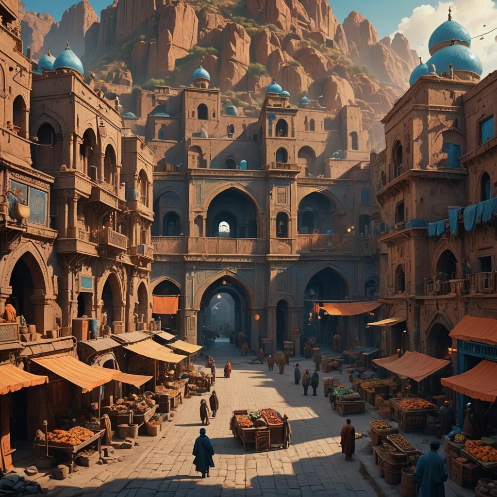 Ancient Afghan City in Digital Matte Painting Style