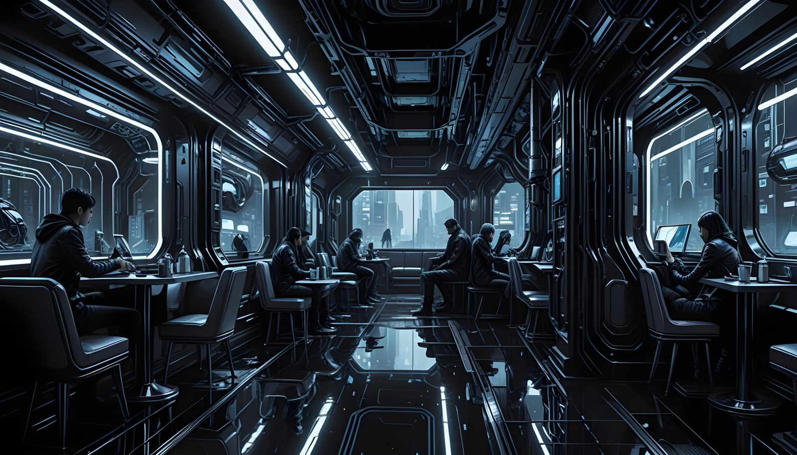 Dystopian Tokyo Night Cafe in Neon Hues