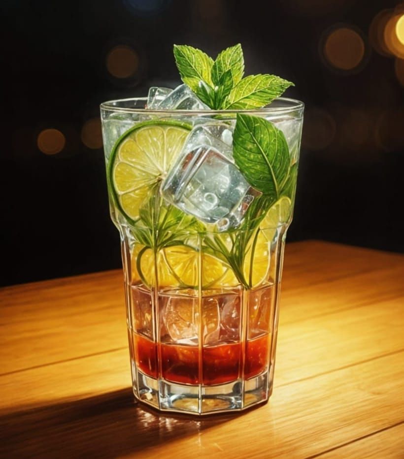 Mojito with Ice Cubes: Gouache Painting