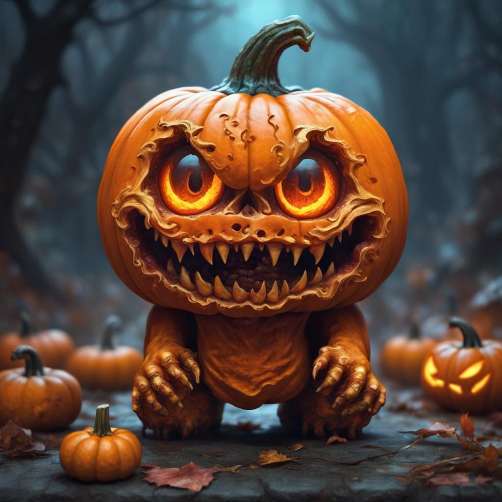 Chibi Ghost Pumpkin: Hyperdetailed Fantasy Art