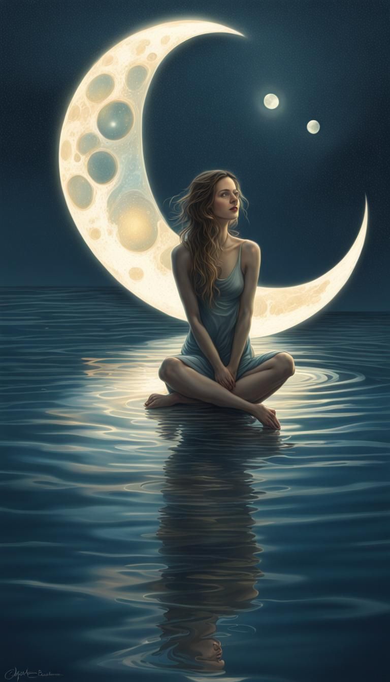 Luminescent Woman with Moon, Digital Painting