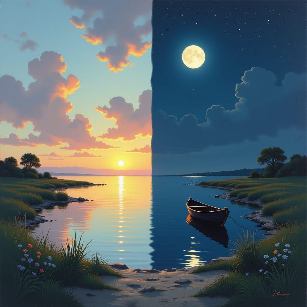 Day and Night Landscape Painting